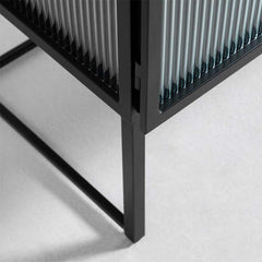 Industrial Fluted Glass 2 Door Tallboy Display Cabinet - Matt Black