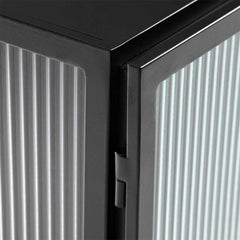 Industrial Fluted Glass 2 Door Tallboy Display Cabinet - Matt Black