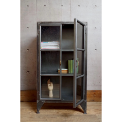 Rustic Glass Bookshelf Display Cabinet