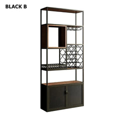 Industrial Tall Black Bar Wine Rack Cabinet with Glass Holder Wood Home Bar Cabinet