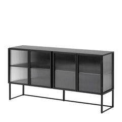 Industrial Fluted Glass Tv Unit - Matt Black