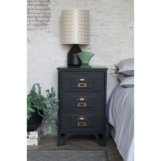 Industrial Metal Bedside Table - Matt Black