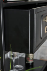 Industrial Metal Bookcase with Cupboard and Drawers - Matt Black