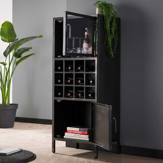 Industrial Black Wine Holder Home Bar Cabinet