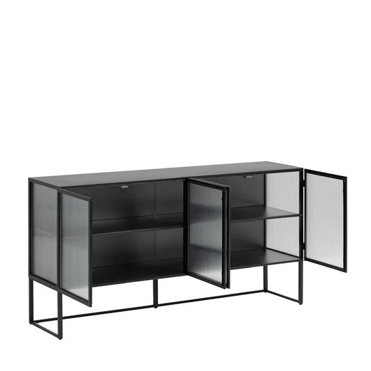 Industrial Fluted Glass Tv Unit - Matt Black