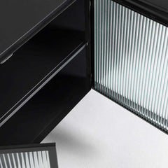 Industrial Fluted Glass Tv Unit - Matt Black