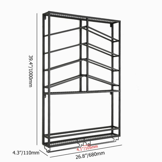 Industrial Metal Wall Mounted Black Wine Rack with Glass & Bottle Rack