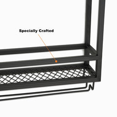 Industrial Metal Wall Mounted Black Wine Rack with Glass & Bottle Rack