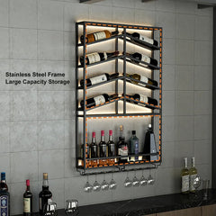Industrial Metal Wall Mounted Black Wine Rack with Glass & Bottle Rack